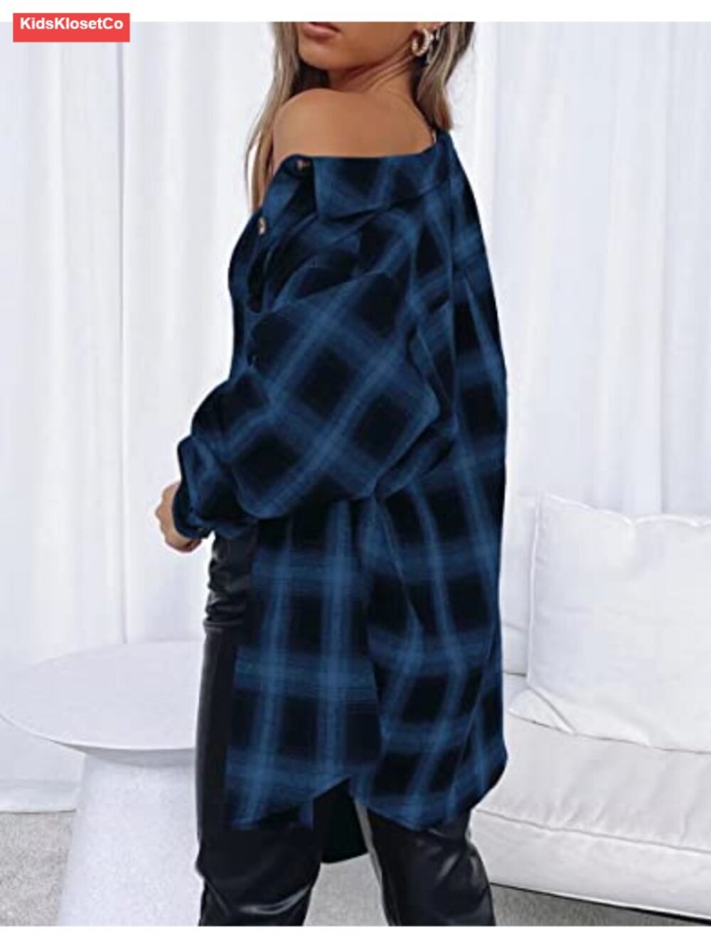 Women's Flannel Plaid Button Down Shirt Long Sleeve Casual - Picture 2 of 6